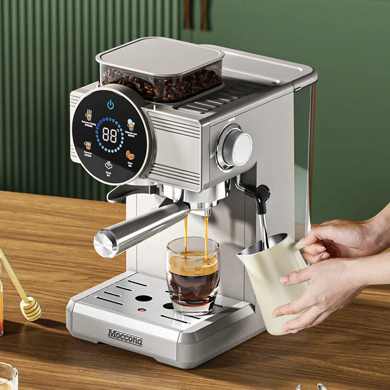 220V Espresso Coffee Machine Home Use Coffee Beans Grinding Coffee Maker Commercial Grinder Coffee Machine Milk Foam