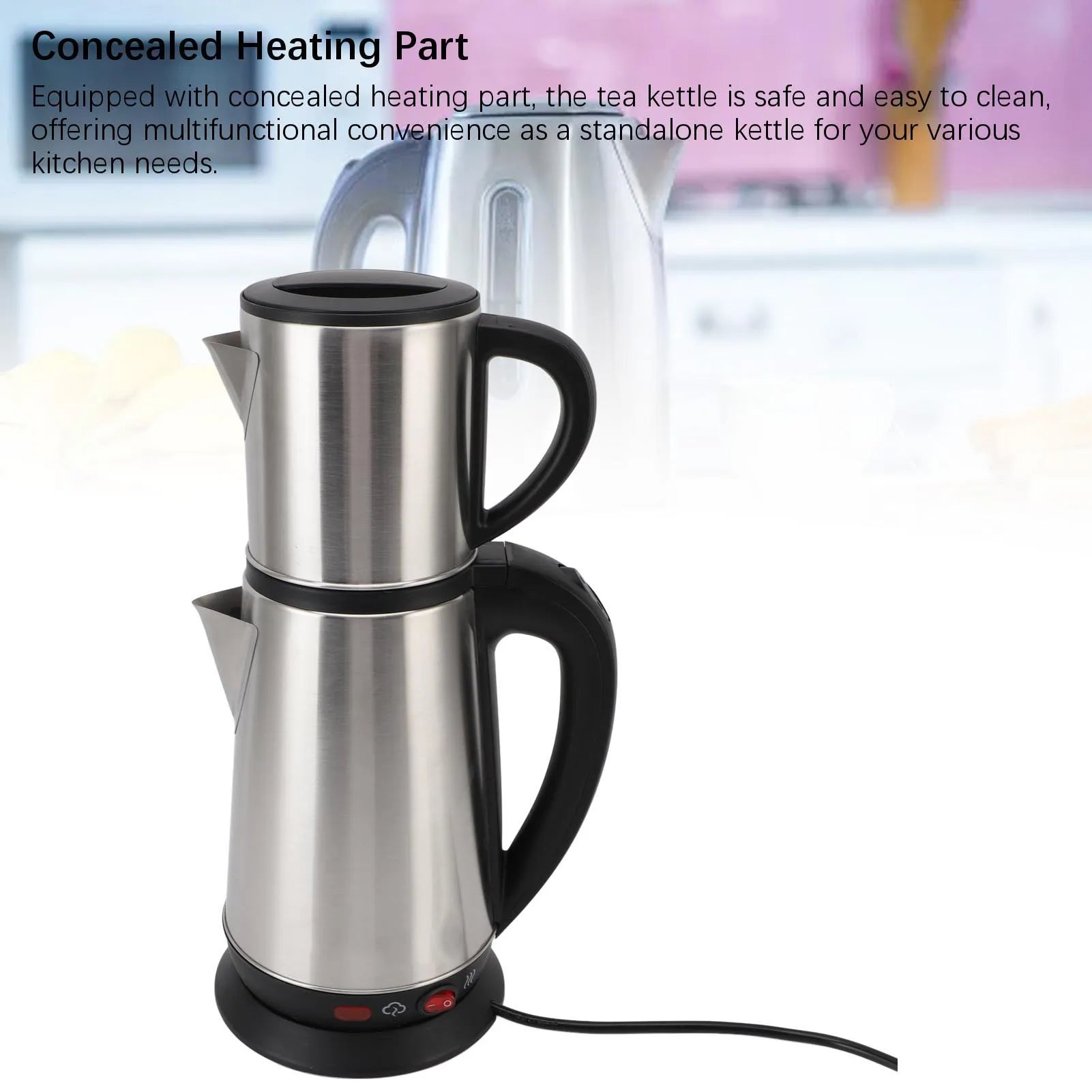 Electric Double Kettle Turkish Teapot Set Detachable InfuserTurkish Kettle Set 1L and 2L Stainless Steel Tea Maker for Home
