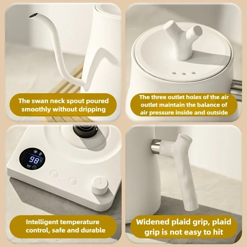 1000W Electric Gooseneck Kettle 1000ml 304 Stainless Steel Coffee Pot Intelligent Temperature LED Display for Coffee Tea