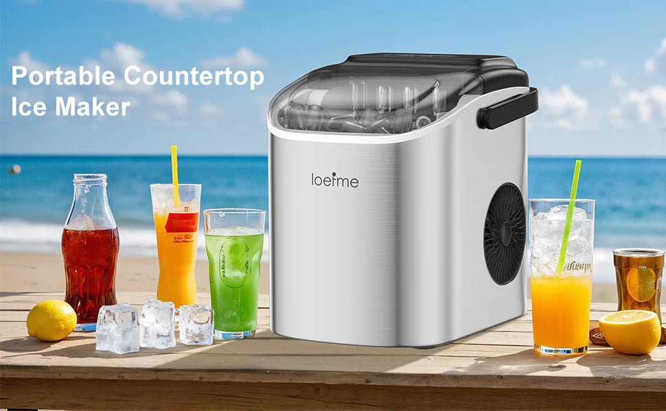 LOEFME Portable Professional Electric Ice Maker 12kg/24h 6 Mins/9pcs Bullet Shaped Ice Cubes W/ Scoop Stainless Steel