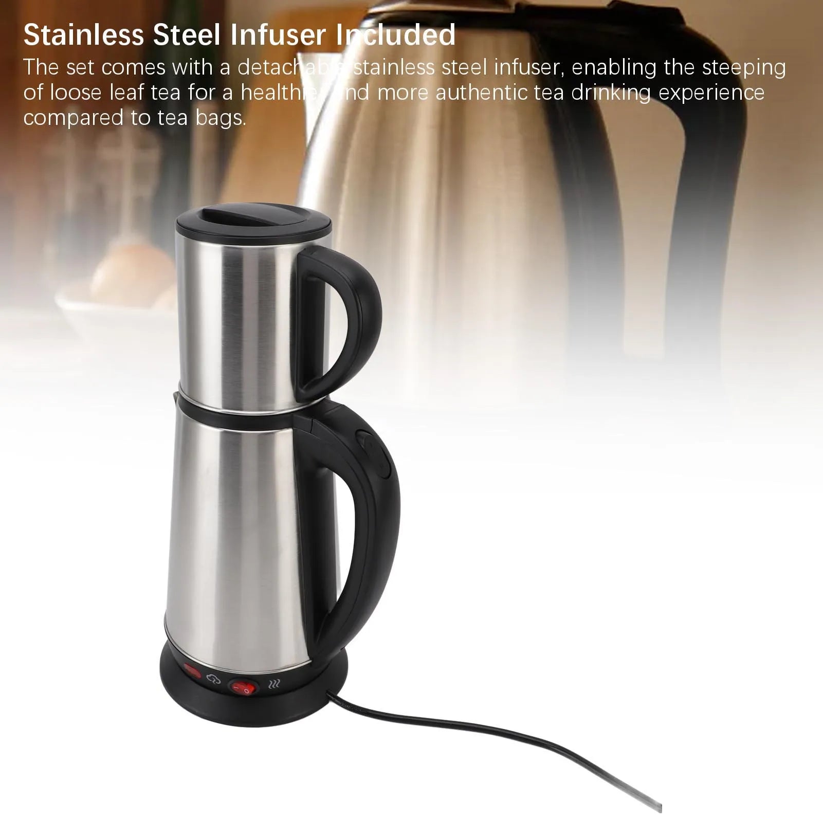Electric Double Kettle Turkish Teapot Set Detachable InfuserTurkish Kettle Set 1L and 2L Stainless Steel Tea Maker for Home