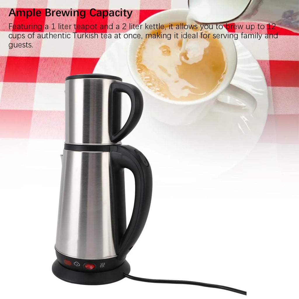 Electric Double Kettle Turkish Teapot Set Detachable InfuserTurkish Kettle Set 1L and 2L Stainless Steel Tea Maker for Home