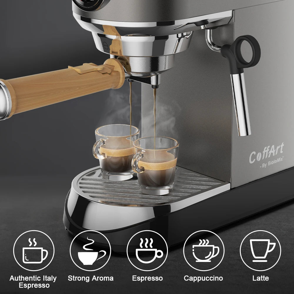 BioloMix 20 Bar Semi Automatic Powder Coffee Machine,with Milk Steam Frother Wand, for Espresso, Cappuccino, Latte and Mocha