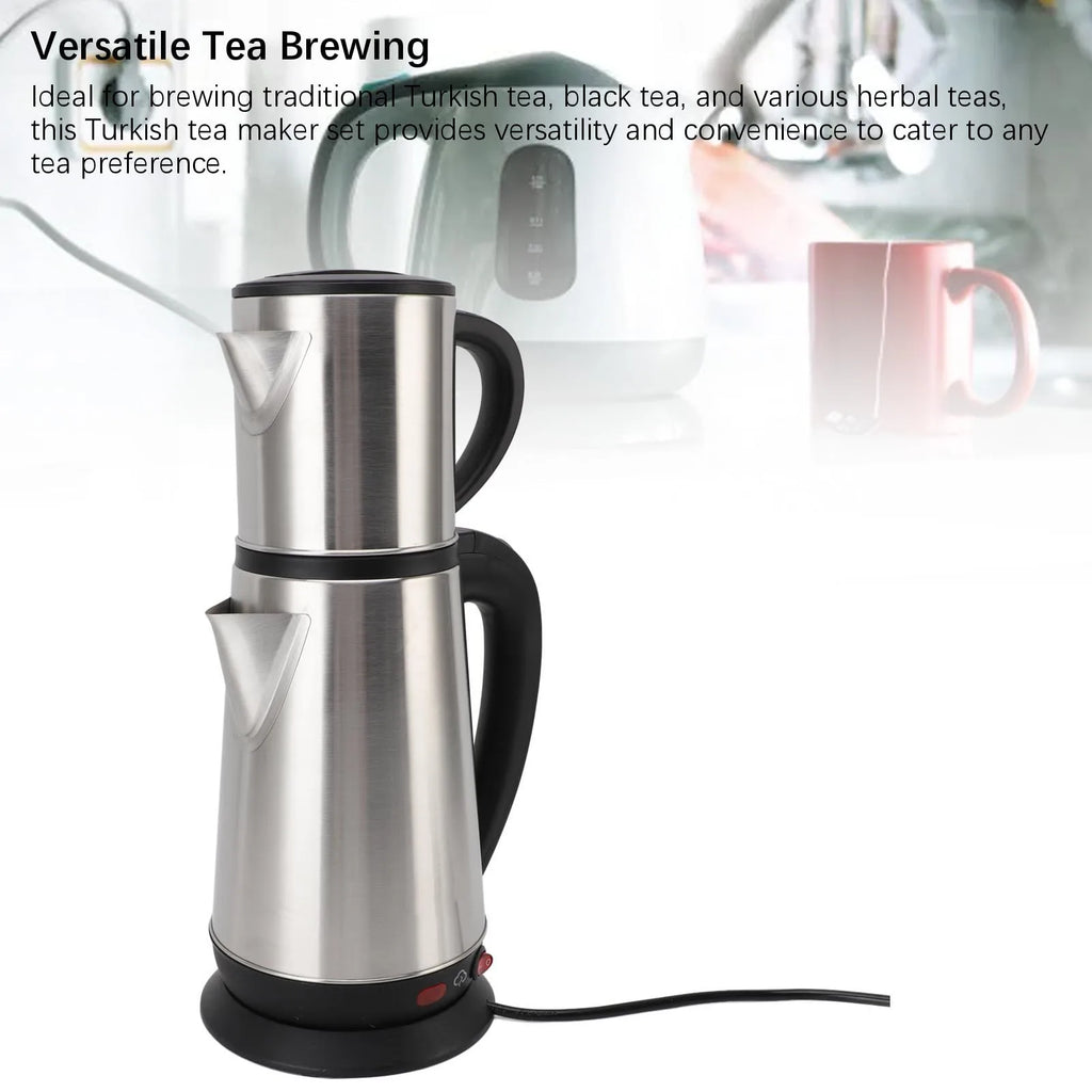Electric Double Kettle Turkish Teapot Set Detachable InfuserTurkish Kettle Set 1L and 2L Stainless Steel Tea Maker for Home