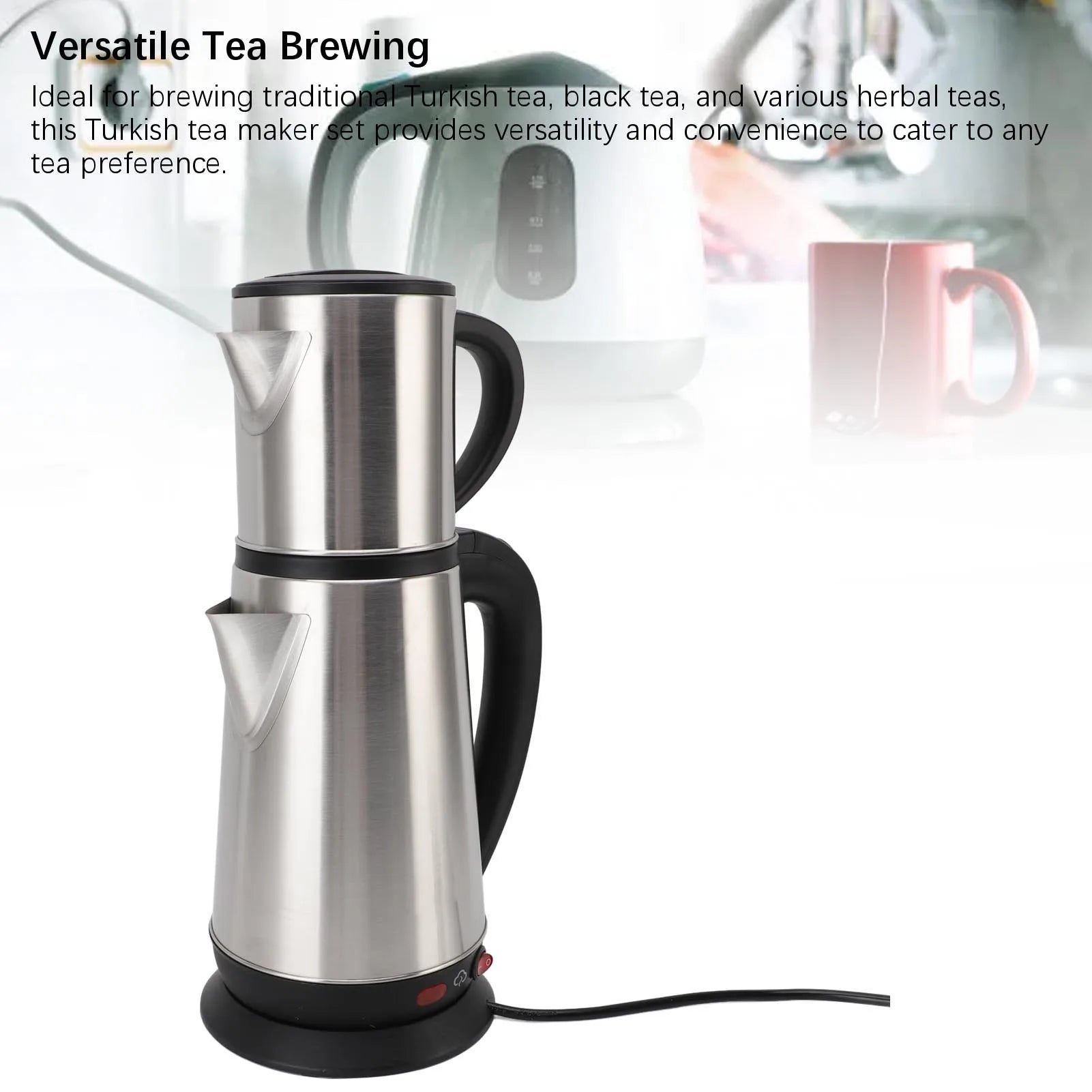 Electric Double Kettle Turkish Teapot Set Detachable InfuserTurkish Kettle Set 1L and 2L Stainless Steel Tea Maker for Home
