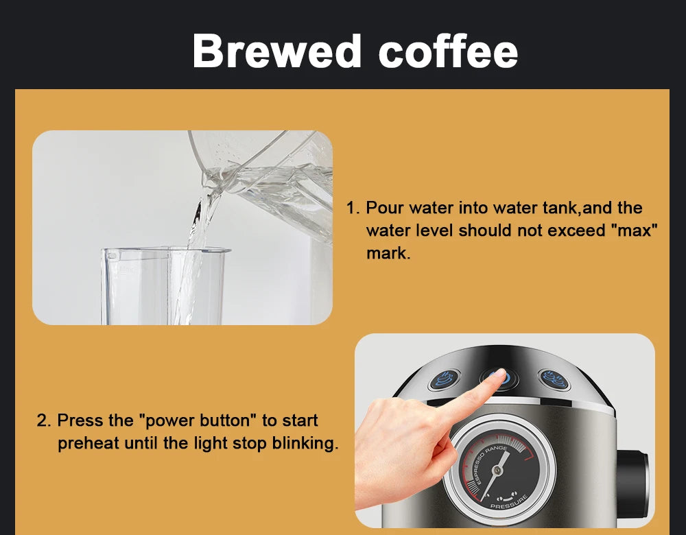 BioloMix 20 Bar Semi Automatic Powder Coffee Machine,with Milk Steam Frother Wand, for Espresso, Cappuccino, Latte and Mocha