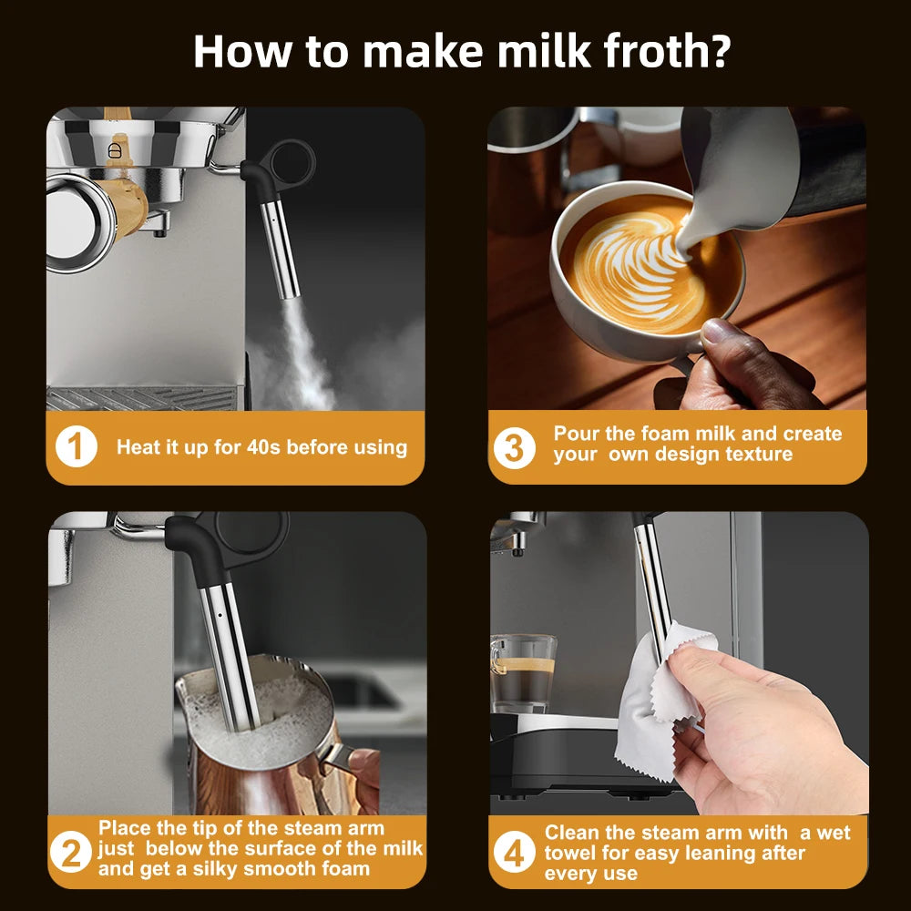 BioloMix 20 Bar Semi Automatic Powder Coffee Machine,with Milk Steam Frother Wand, for Espresso, Cappuccino, Latte and Mocha