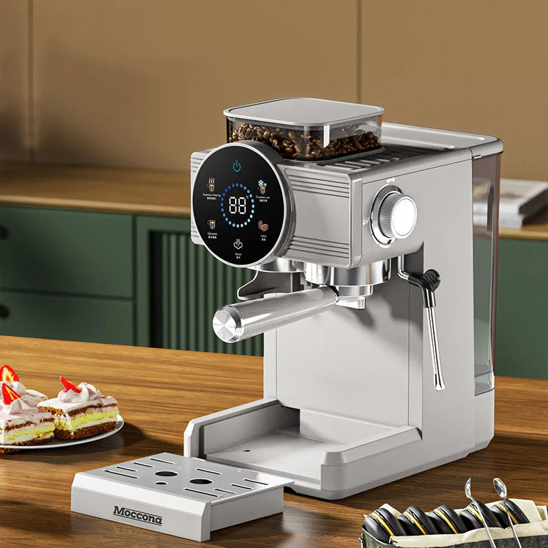 220V Espresso Coffee Machine Home Use Coffee Beans Grinding Coffee Maker Commercial Grinder Coffee Machine Milk Foam