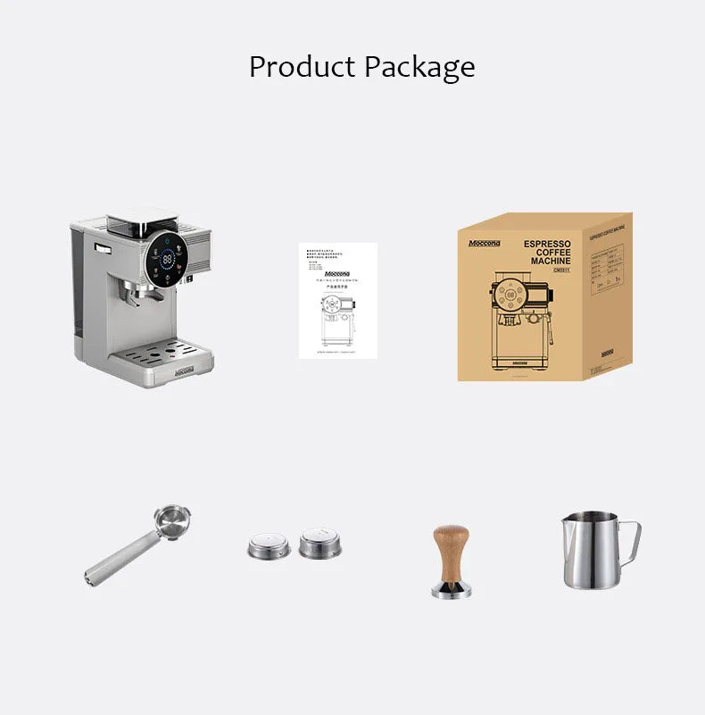 220V Espresso Coffee Machine Home Use Coffee Beans Grinding Coffee Maker Commercial Grinder Coffee Machine Milk Foam