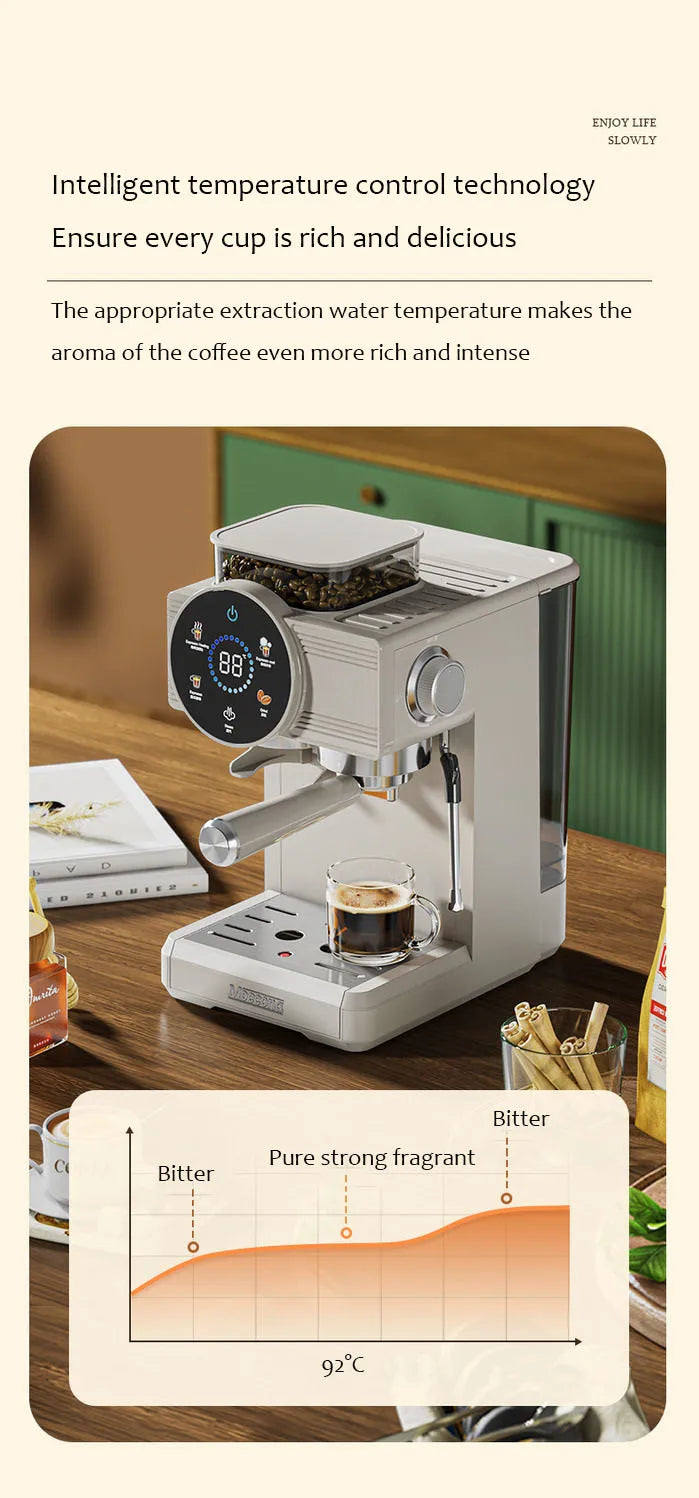 220V Espresso Coffee Machine Home Use Coffee Beans Grinding Coffee Maker Commercial Grinder Coffee Machine Milk Foam