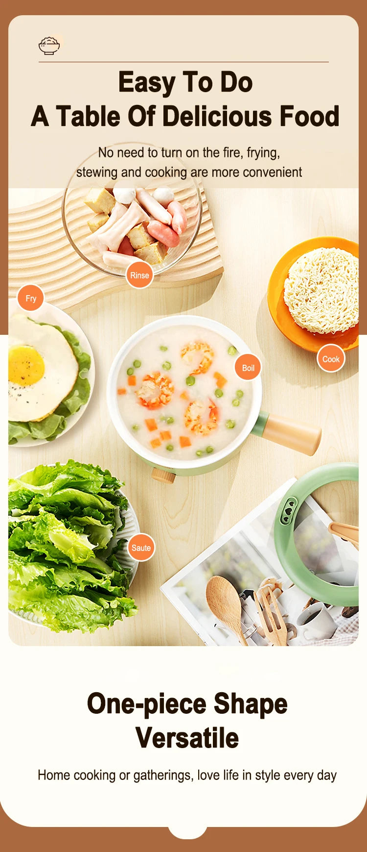 Mini Electric Cooker Multi-functional Cooking Pot Non-stick Frying Pan Ramen Dormitory Small Electric Hot Pot Cooker 220V