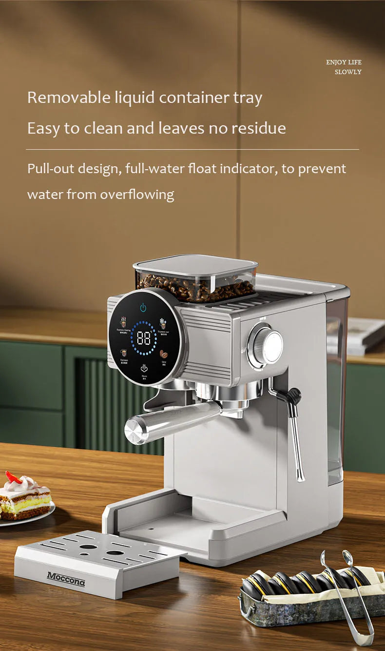 220V Espresso Coffee Machine Home Use Coffee Beans Grinding Coffee Maker Commercial Grinder Coffee Machine Milk Foam