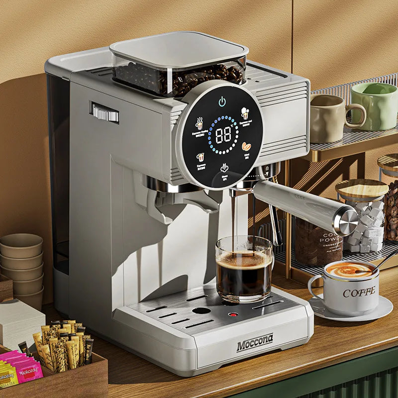 220V Espresso Coffee Machine Home Use Coffee Beans Grinding Coffee Maker Commercial Grinder Coffee Machine Milk Foam