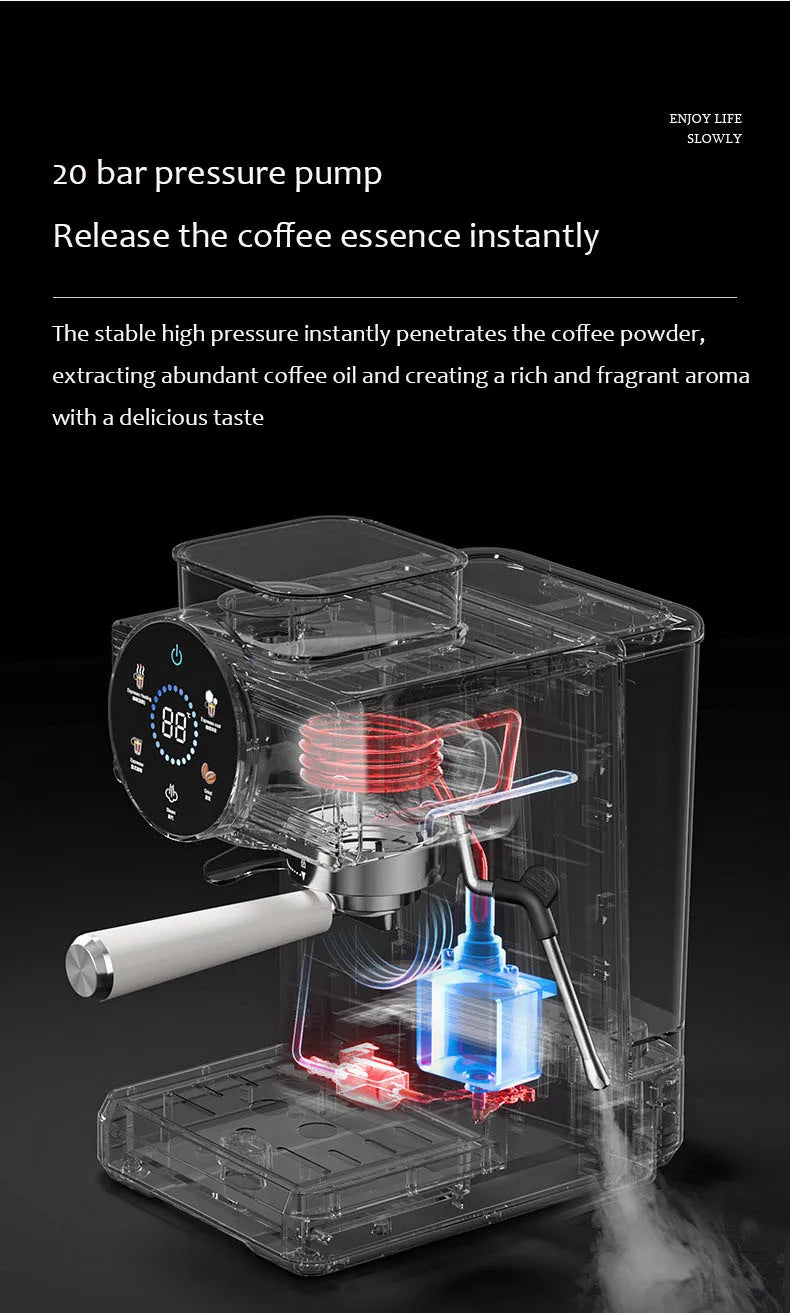 220V Espresso Coffee Machine Home Use Coffee Beans Grinding Coffee Maker Commercial Grinder Coffee Machine Milk Foam