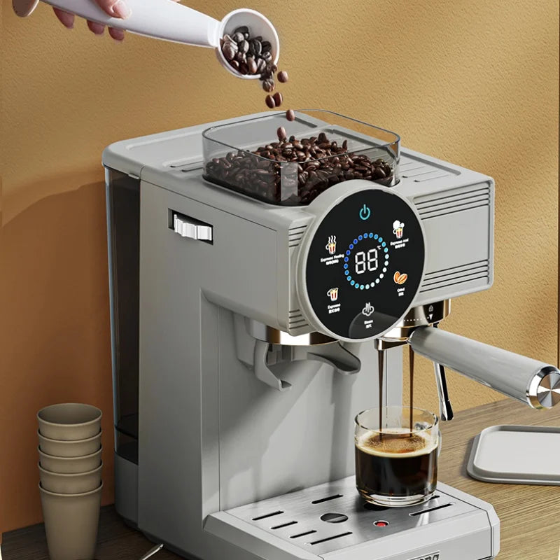 220V Espresso Coffee Machine Home Use Coffee Beans Grinding Coffee Maker Commercial Grinder Coffee Machine Milk Foam