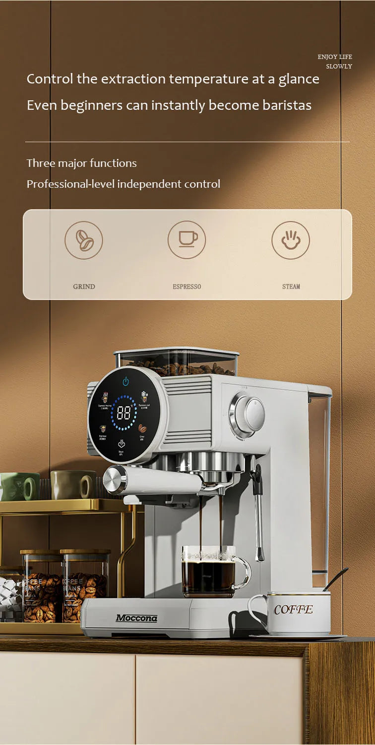 220V Espresso Coffee Machine Home Use Coffee Beans Grinding Coffee Maker Commercial Grinder Coffee Machine Milk Foam