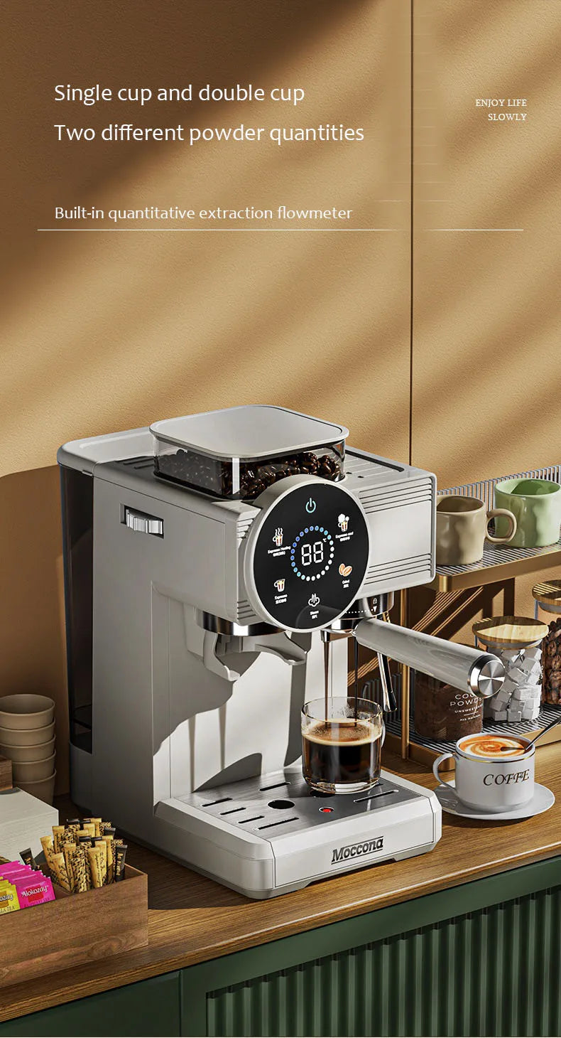 220V Espresso Coffee Machine Home Use Coffee Beans Grinding Coffee Maker Commercial Grinder Coffee Machine Milk Foam